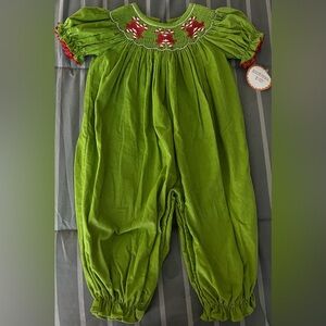 Southern Tots- Vintage Smocked Corduroy Christmas Candy Cane One piece Size 24m